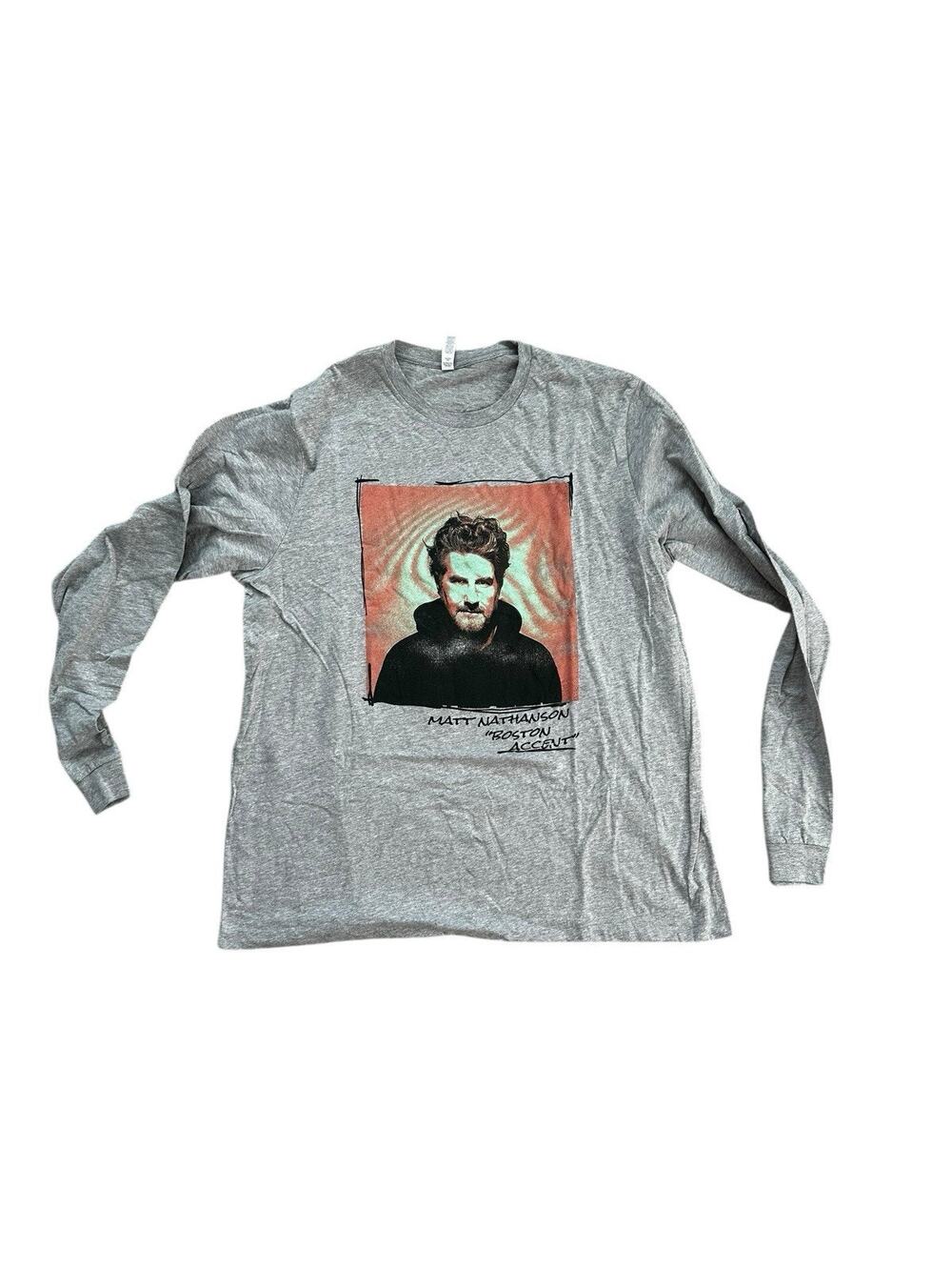 New Matt Nathanson Boston Accent Long Sleeve Gray Front Back Graphic T-shirt XXL